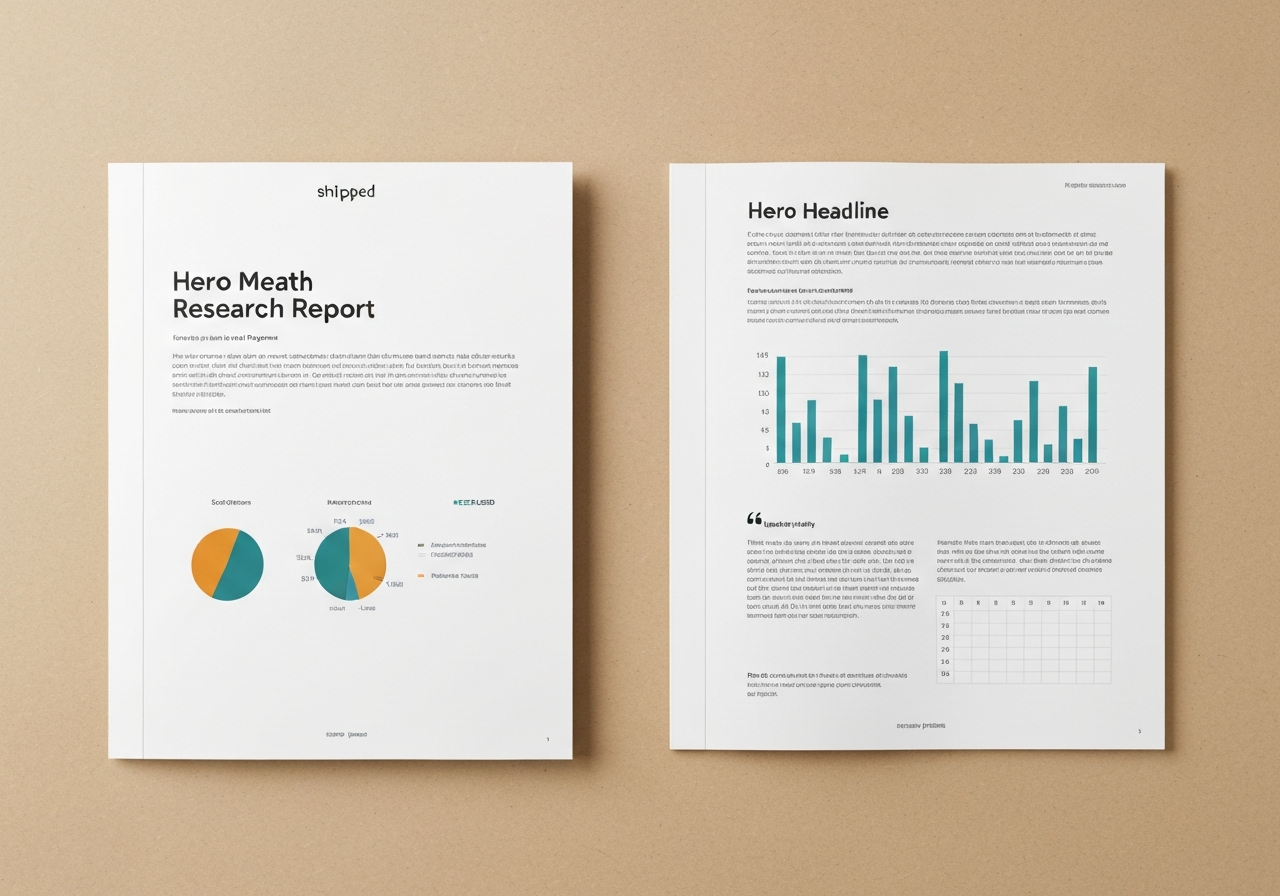 Report cover and inside-spread layout showing data-viz charts and editorial typography in cobalt and marigold.